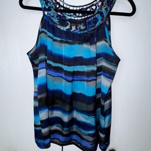 Blue Striped Sleeveless Top